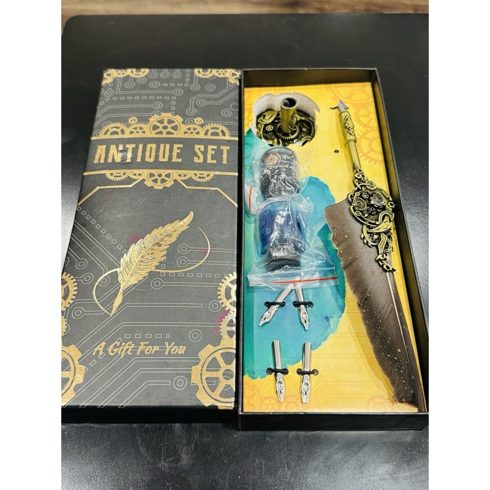 Antique Style Calligraphy Dip Pen Set Feather Quill Nibs Gift Box